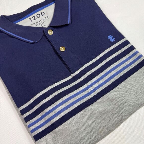 IZOD Advantage Performance Stretch Polo Men’s XL‎ Navy Gray Blue Chest Stripe - Picture 1 of 8